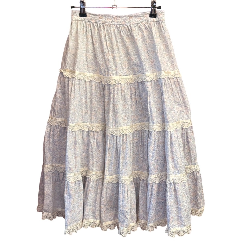 Vintage Gunnies Gunne Sax Tiered Maxi Skirt Cottagecore Prairie Romantic Lace